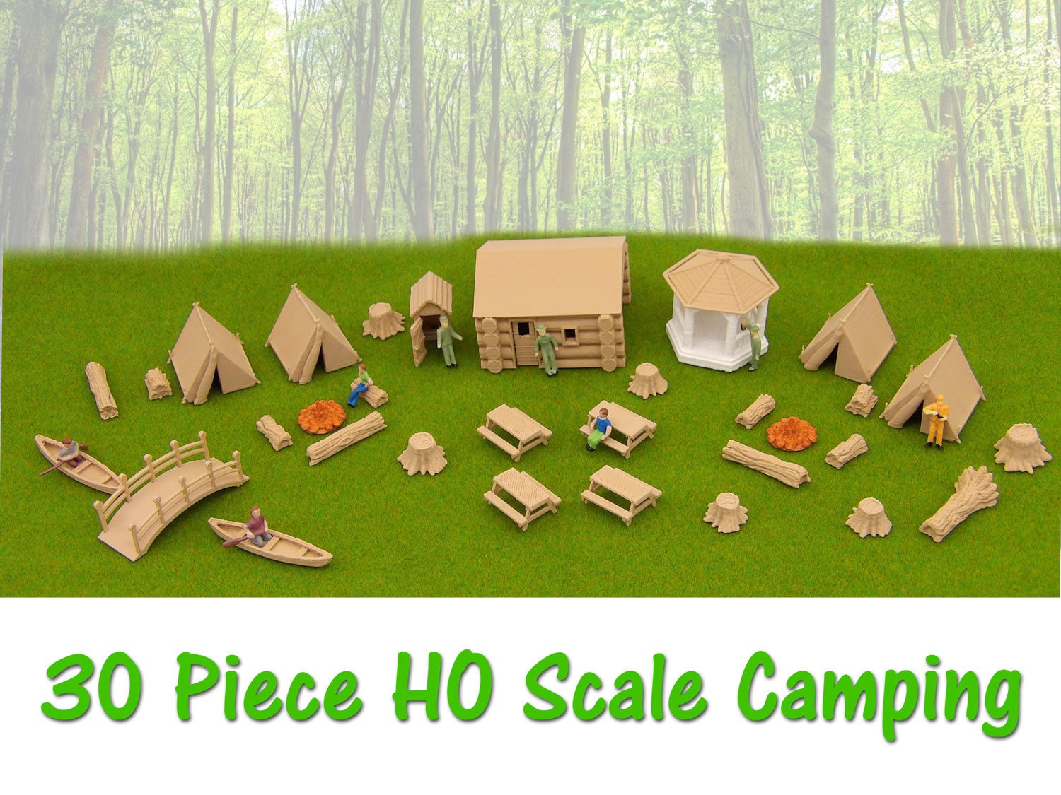 30 Piece HO Scale Camping Set Log Cabin, Gazebo, Outhouse & MORE ...