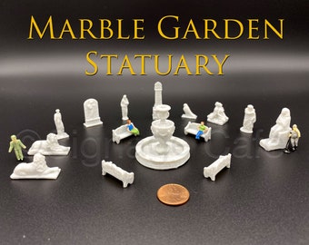 15 pc HO Scale Marble Garden Statuary Collection - 3D Print Model Railroad Train Scenery