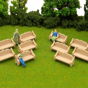 Ten (10) - HO Scale Wooden Benches - 3D Printed Railroad Train Layout Scenery