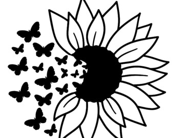 Butterflies Sunflower Two  5" Indoor Matte Black Vinyl Decal Window Wall Door Mirror Mailbox