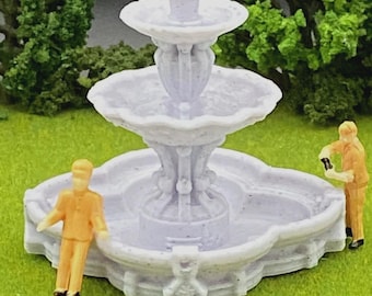 Large 3 Level Fountain 3D Printed in Marble Filament - HO Scale Fountain