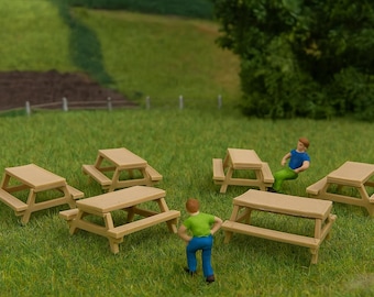 SIX (6) - HO Scale Picnic Tables - 3D Printed Railroad Train Layout Scenery