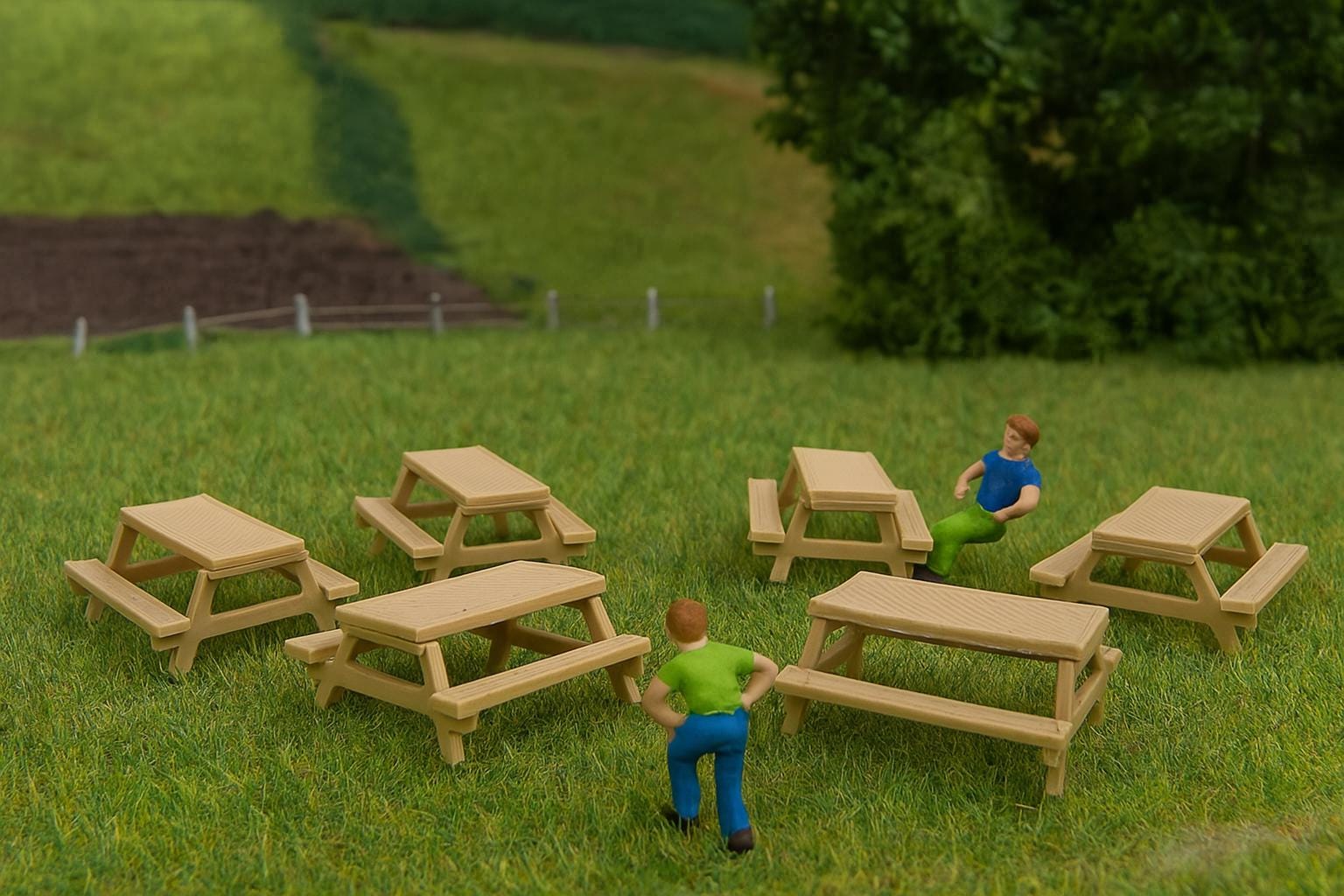thumbnail image 2 of All Scale Miniatures HO Scale Picnic Table – 5 Pack, USA Made, Plastic, 1:87 2 of 5
