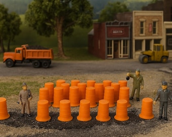 Set of 40 - HO Train Scale Safety Orange Barrels Traffic Construction for Scenery Layouts