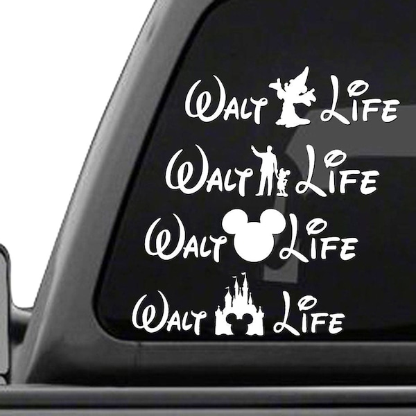Walt Life - Disney Four Pack of vinyl decals. White Vinyl Car Truck Decal Stickers Disney World