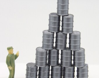 N Scale 55 Gallon Barrel Drums – 25pcs, Gray Plastic/Resin, 1:160 Scale, N1007