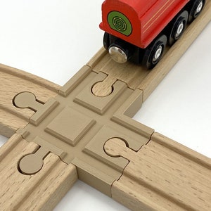 Four-Way Crossing - 4 Way Intersection for All Brands of Wooden Train Tracks. Compatible with Brio, Ikea, Thomas and Melissa & Doug