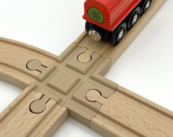 Four-Way Crossing - 4 Way Intersection for All Brands of Wooden Train Tracks. Compatible with Brio, Ikea, Thomas and Melissa & Doug