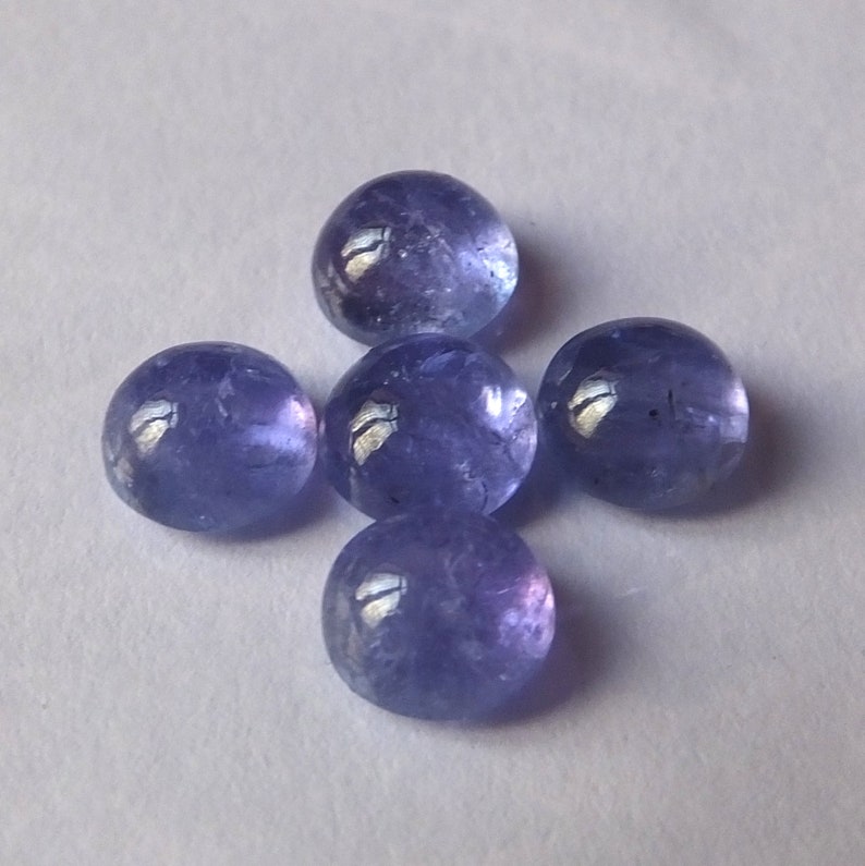 5 Pieces 7X7 MM Round Shape Natural Blue Tanzanite Cabochon Cut Calibrated Loose Gemstone Wholesale Lot For Jewellery