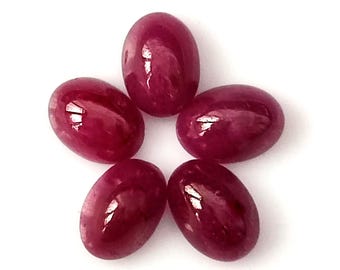 5 Blood Red Ruby Cabochons, Natural Untreated Gemstones (7x5 mm) Unheated Loose Stone