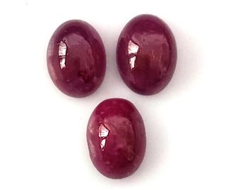 3 Blood Red Ruby Cabochons, 7x5mm, Natural Untreated Gemstones
