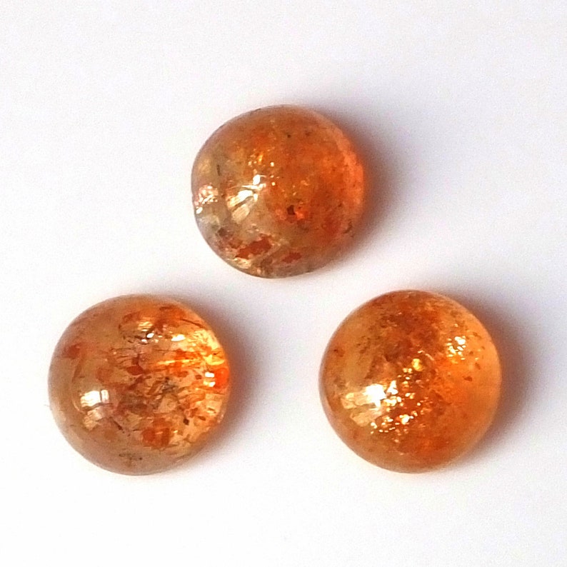 3 Pieces 9X9 MM Round Shape Natural Fire Sunstone Cabochon Cut Untreated Calibrated Loose Gemstone Lot 9X9 Round Cut Fire Sunstone