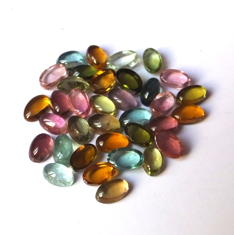 35 Pieces 3X5 MM Oval Shape AAA Natural Multi Color Tourmaline Cabochon Calibrated Gemstone Wholesale Lot 5X3 MM Oval Tourmaline Cabs