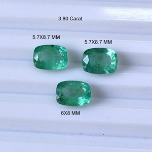 3 Stück Set Smaragd Paar 3,80 Karat Natürliche Facettierte Sambische Grün Smaragd Kissen Form Lose Edelstein Ohrringe,Ring,Anhänger Schmuck Verwenden