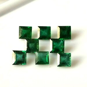 Square Cut Zambian Emeralds: 3.5mm Natural Green Gemstones, 8 Pieces