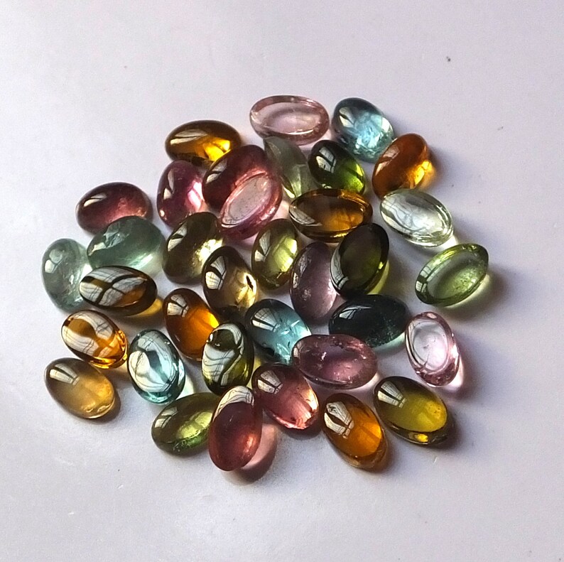 35 Pieces 3X5 MM Oval Shape AAA Natural Multi Color Tourmaline Cabochon Calibrated Gemstone Wholesale Lot 5X3 MM Oval Tourmaline Cabs