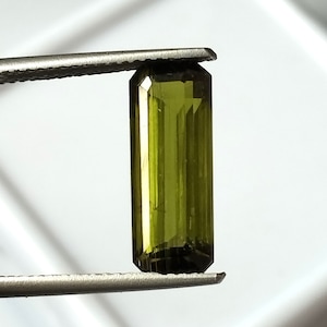 3.85 Carat Green Tourmaline: Faceted Long Rectangle Gemstone