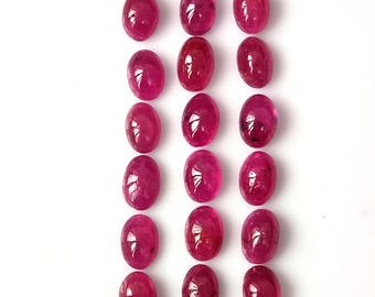 18 Blood Red Ruby Cabochons, Natural Untreated Gemstones (6X4 mm)