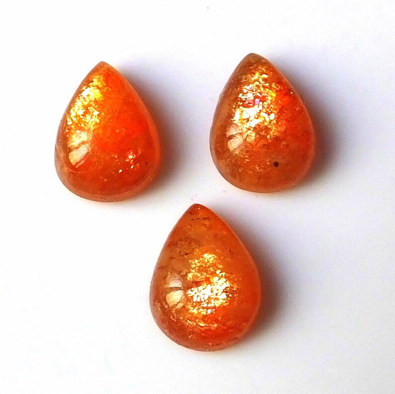 3 Pieces 12X9 MM Pear Shape Natural Fire Sunstone Cabochon Cut Untreated Calibrated Loose Gemstone Lot 9X12 MM Pear Cut Fire Sunstone