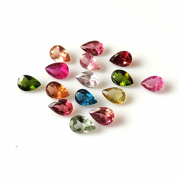 15 Pieces 6x4 MM Pear Shape AAA+ Natural Multi-Color Tourmaline Faceted Untreated Calibrated Gemstone Wholesale Lot 4X6 MM Tourmaline Stone