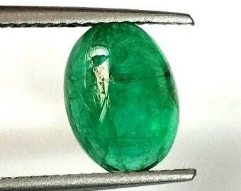 Cabochon émeraude zambienne naturelle de 2,20 carats, forme ovale de 7,3 x 10,1 mm, non traitée, fabrication de pierres précieuses en vrac, bague émeraude, pendentif émeraude, utilisation de bijoux