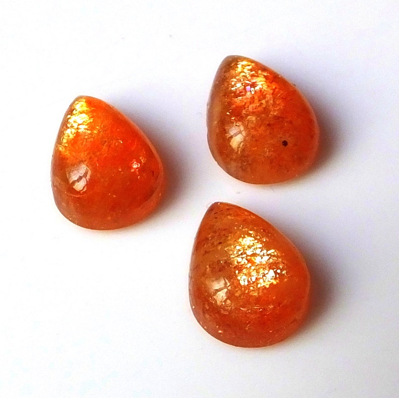 3 Pieces 12X9 MM Pear Shape Natural Fire Sunstone Cabochon Cut Untreated Calibrated Loose Gemstone Lot 9X12 MM Pear Cut Fire Sunstone