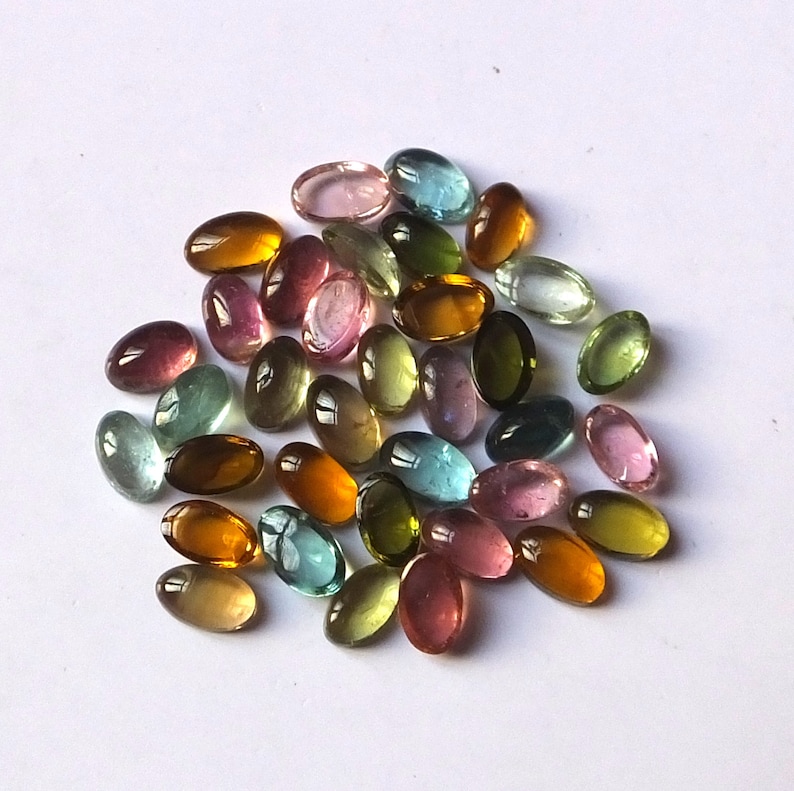 35 Pieces 3X5 MM Oval Shape AAA Natural Multi Color Tourmaline Cabochon Calibrated Gemstone Wholesale Lot 5X3 MM Oval Tourmaline Cabs