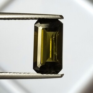 Olive Green Tourmaline Gemstone: 2.55 Carat Faceted Rectangle Cut