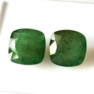 Cushion Cut Zambian Emerald Pair: 11.8mm Loose Green Gemstones