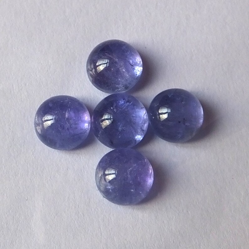 5 Pieces 7X7 MM Round Shape Natural Blue Tanzanite Cabochon Cut Calibrated Loose Gemstone Wholesale Lot For Jewellery