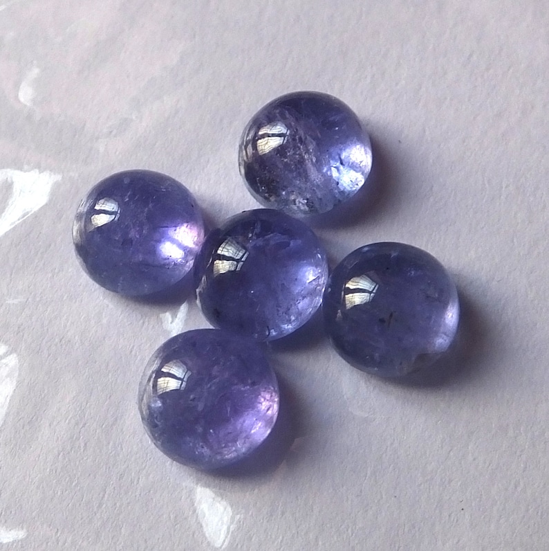 5 Pieces 7X7 MM Round Shape Natural Blue Tanzanite Cabochon Cut Calibrated Loose Gemstone Wholesale Lot For Jewellery