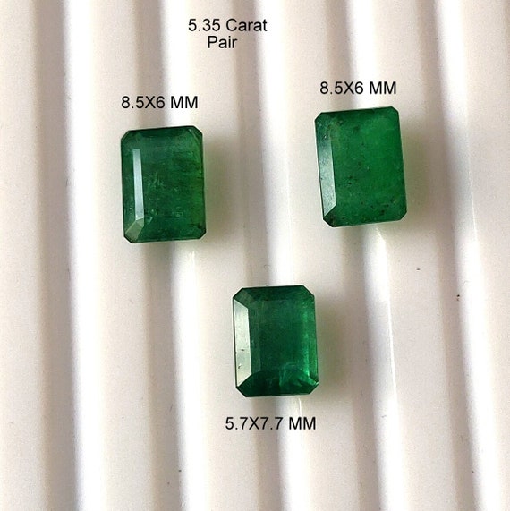 Piece Set Emerald Pair Carat Natural Faceted Zambian Green