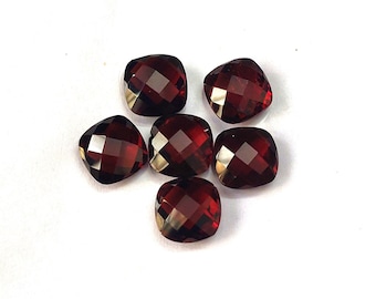 10mm Square Mozambique Red Garnet: Checkerboard Cut Natural Loose Gemstone