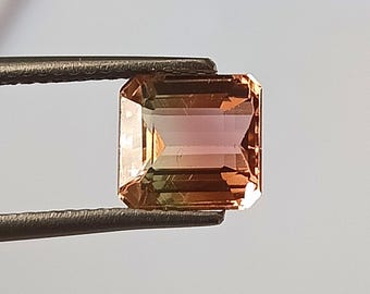 2.40 Carat Bi-Color Tourmaline: Faceted Square Octagon Cut Natural Loose Gemstone 7X7 MM