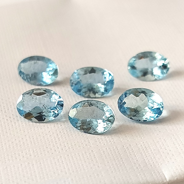 Blue Aquamarine Santa Maria 7X5 mm Oval Shape Faceted Natural Untreated Aquamarine Wholesale Calibrated Loose Aquamarine Gemstone 6 Pieces