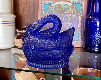 Cobalt Blue Swan Candy Dish | Cobalt Glass Dish