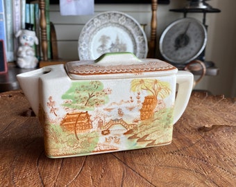 Vintage Japanese Rectangle Ceramic Teapot