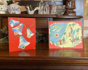 Vintage Christmas Cards - Set of 2 - Red Christmas Cards