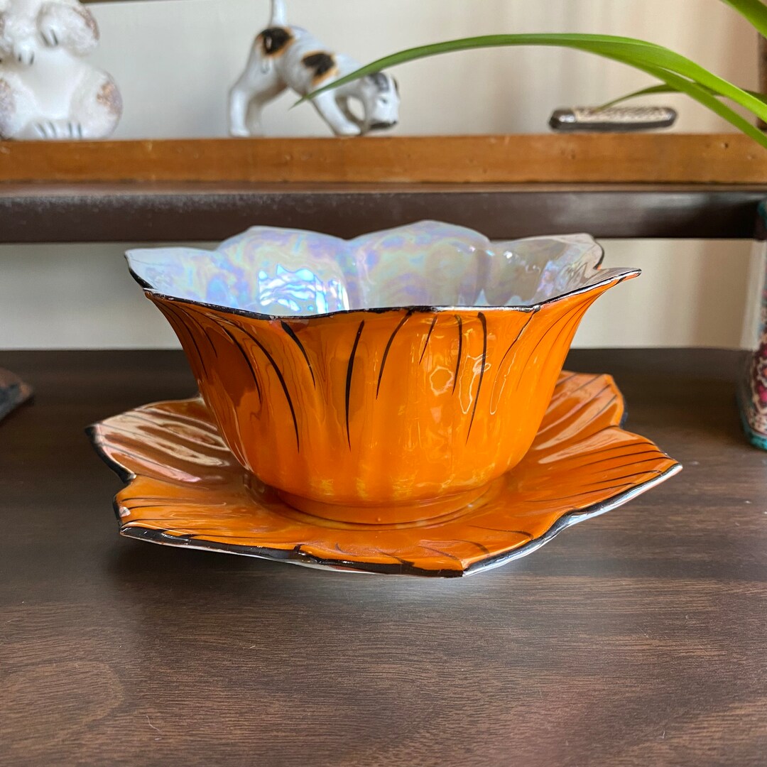 Vintage Takito Bowl and Saucer Vintage Bowl and Saucer Orange Lotus