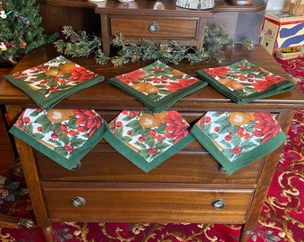 Set of 6 Vintage Christmas Napkins | Vintage Christmas Decor | Christmas Cloth Napkins