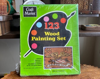 Vintage Craft Master Wood Painting Set | Vintage Eagle Wood Painting | Paint by Number Kit | Vintage Deadstock Arts and Crafts