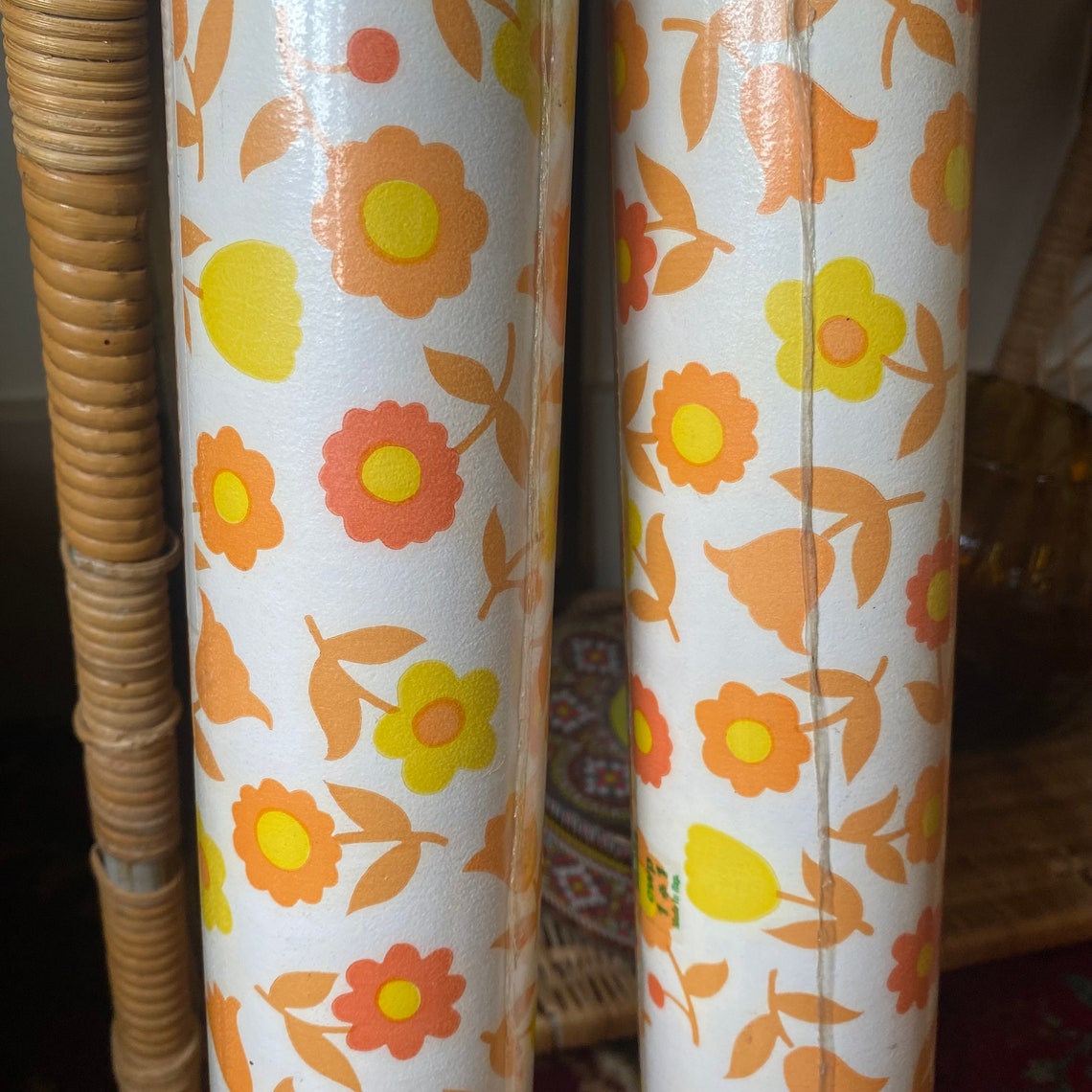 Vintage Vinyl Wallpaper Retro Wallpaper Yellow and Orange Etsy