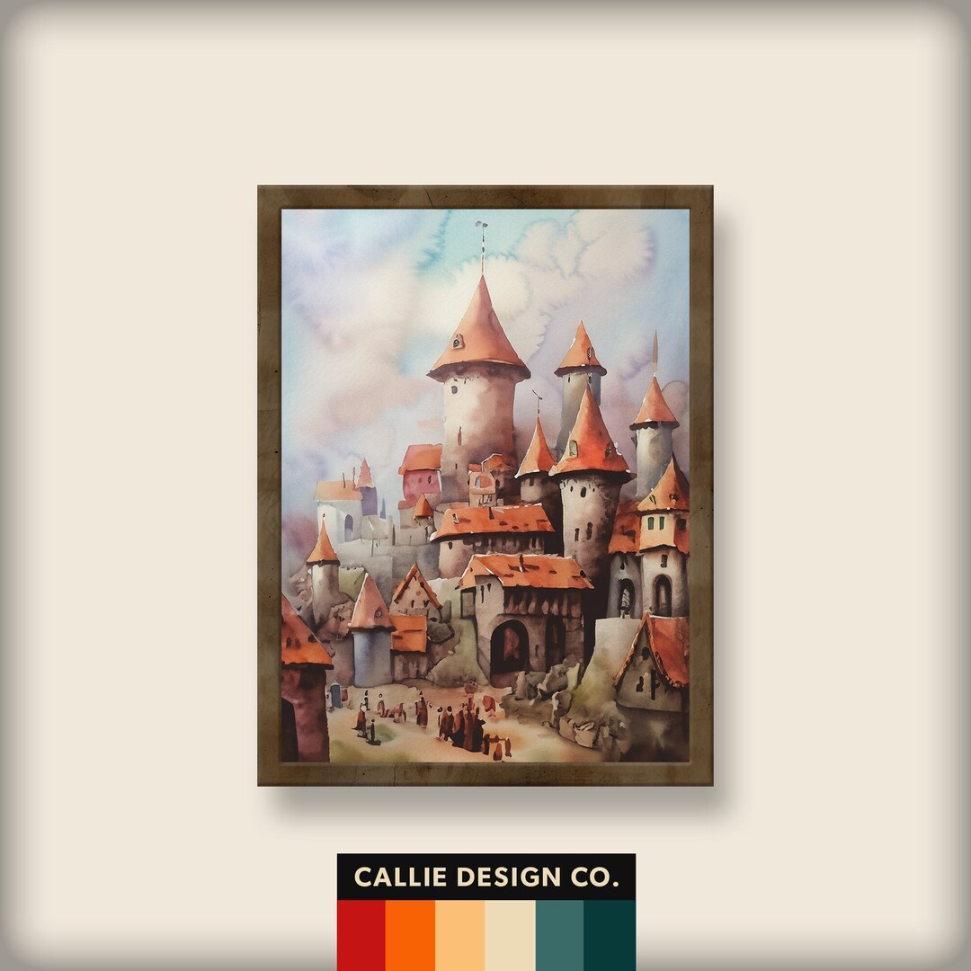 Vintage Castle Watercolor Medieval Wall Art Digital Etsy