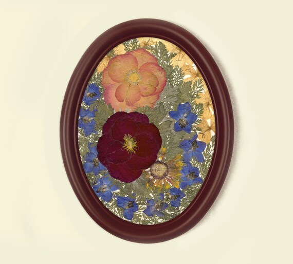 Dried Roses Artwork Victorian Style Pressed Flower Frame Boho Etsy