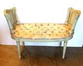 French Provincial Cane Painted Wood Settee Bench