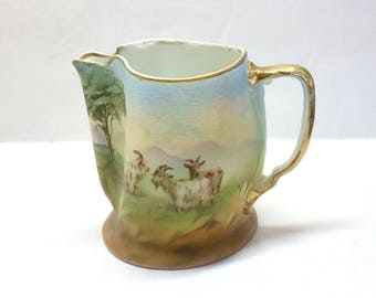 Vintage Royal Bayreuth Tapestry Goats Pitcher (Blue Mark)