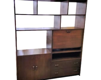 Mid Century Modern Walnut Room Divider / Bookcase