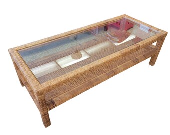 Vintage Wrapped Rattan Glass Coffee Table