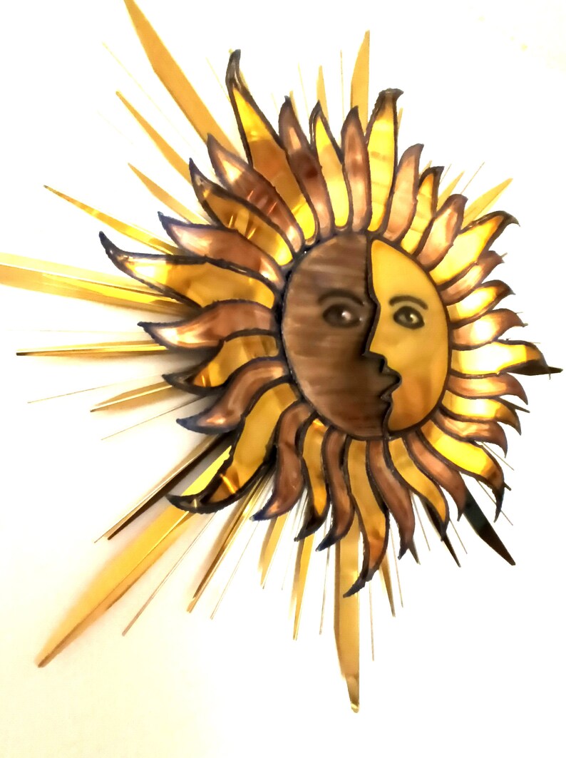 Golden Radiating Sun Curtis Jere Sun & Moon Face Wall Sculpture Signed - Etsy