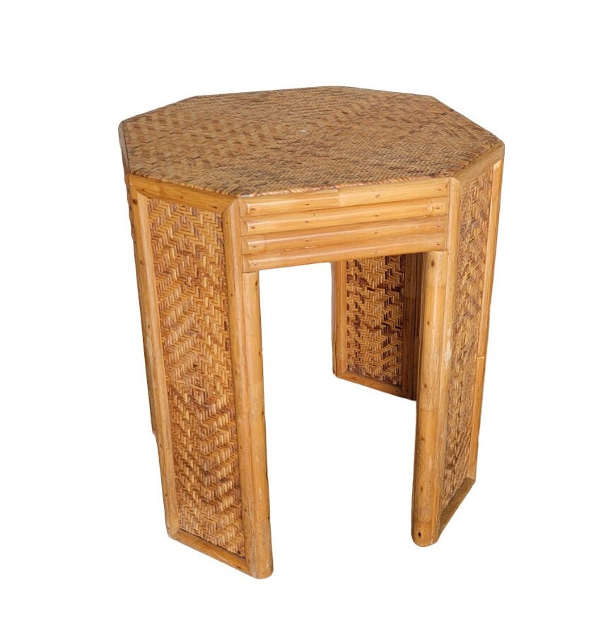 Octagonal Rattan Table Octagonal Coastal Woven Rattan Occasional Table - Etsy